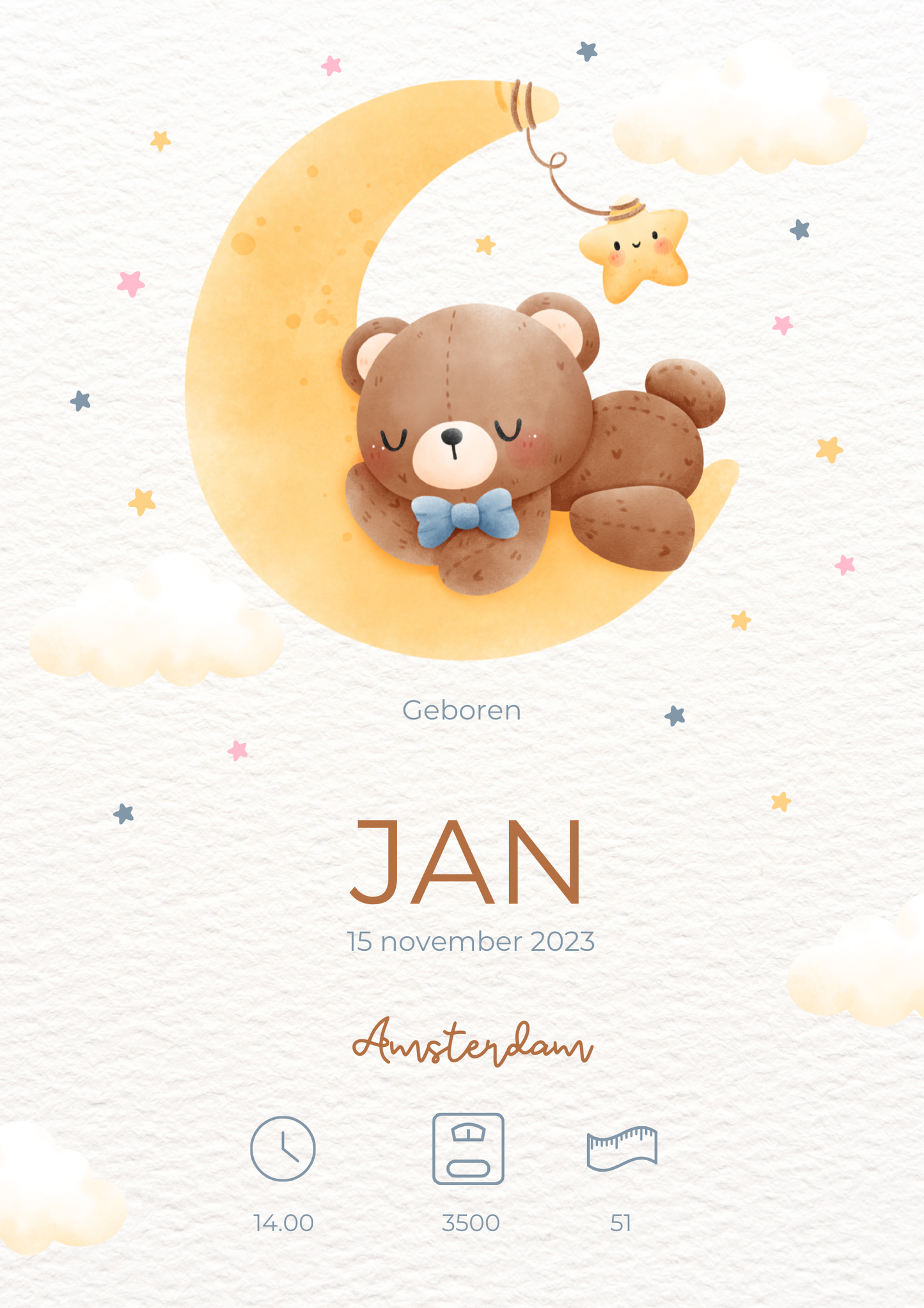 Geboorteposter Jongens Maan