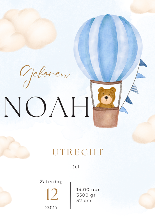 Geboorteposter Jongens Luchtballon